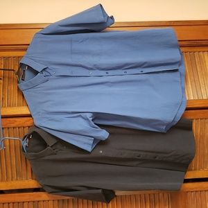 2 Forest & Hue men's button up oxford short sleeve shirts Navy blue collar XL